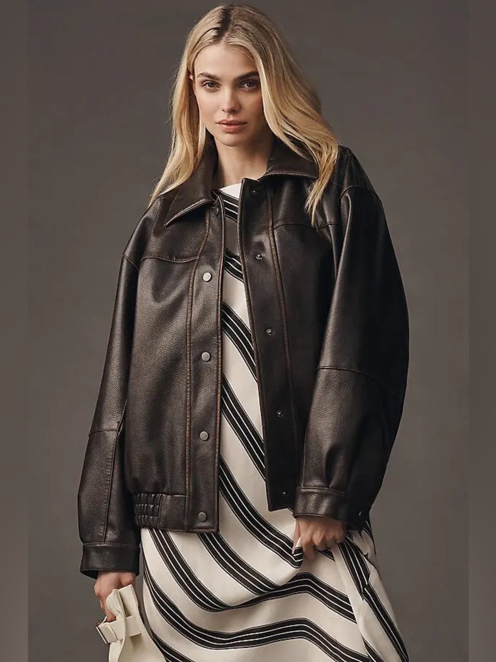 Anthropologie Dark Brown Leather Bomber Jacket